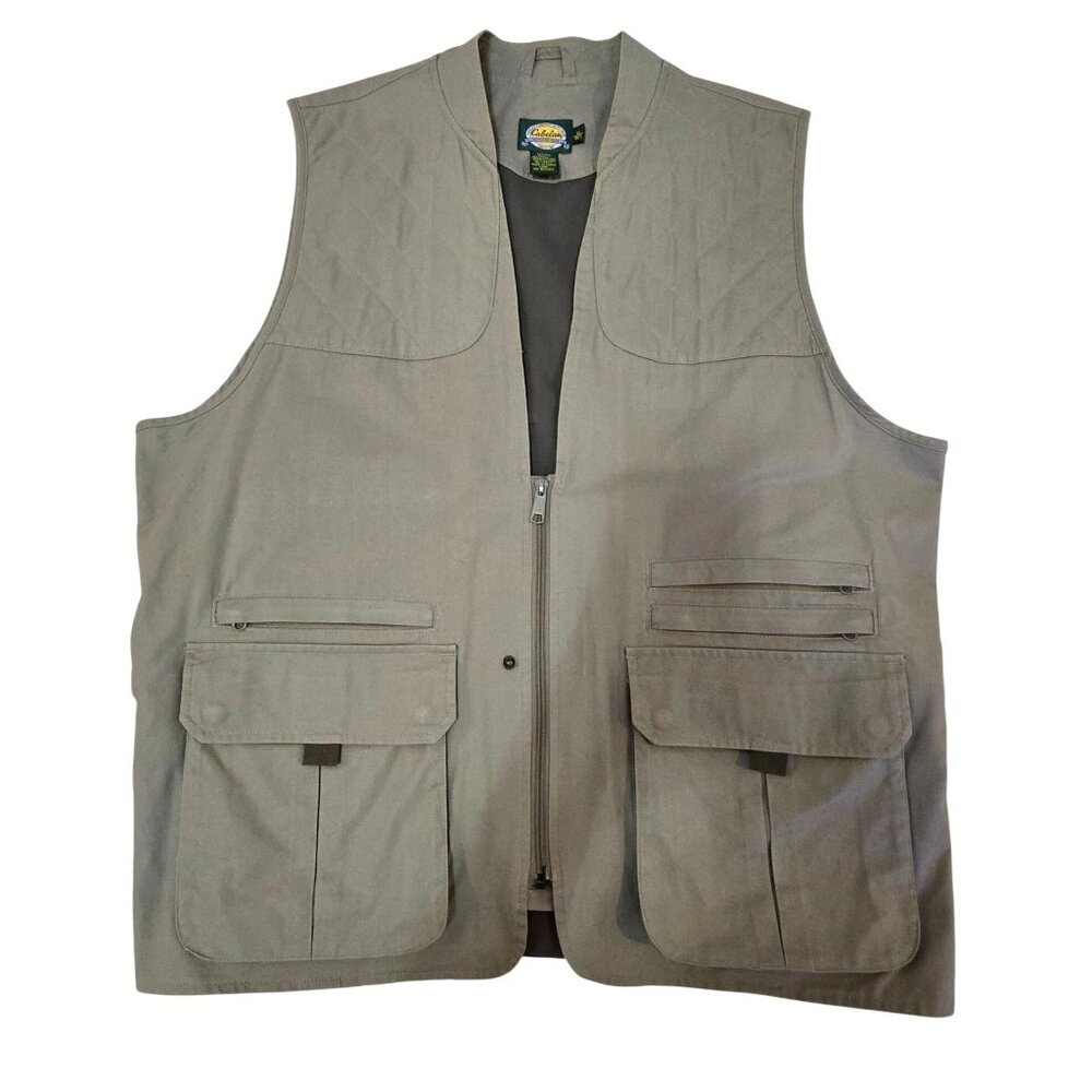 Men's XL Cabela's Tan Outdoor Gear Utility Vest Hunting Fishing Storage